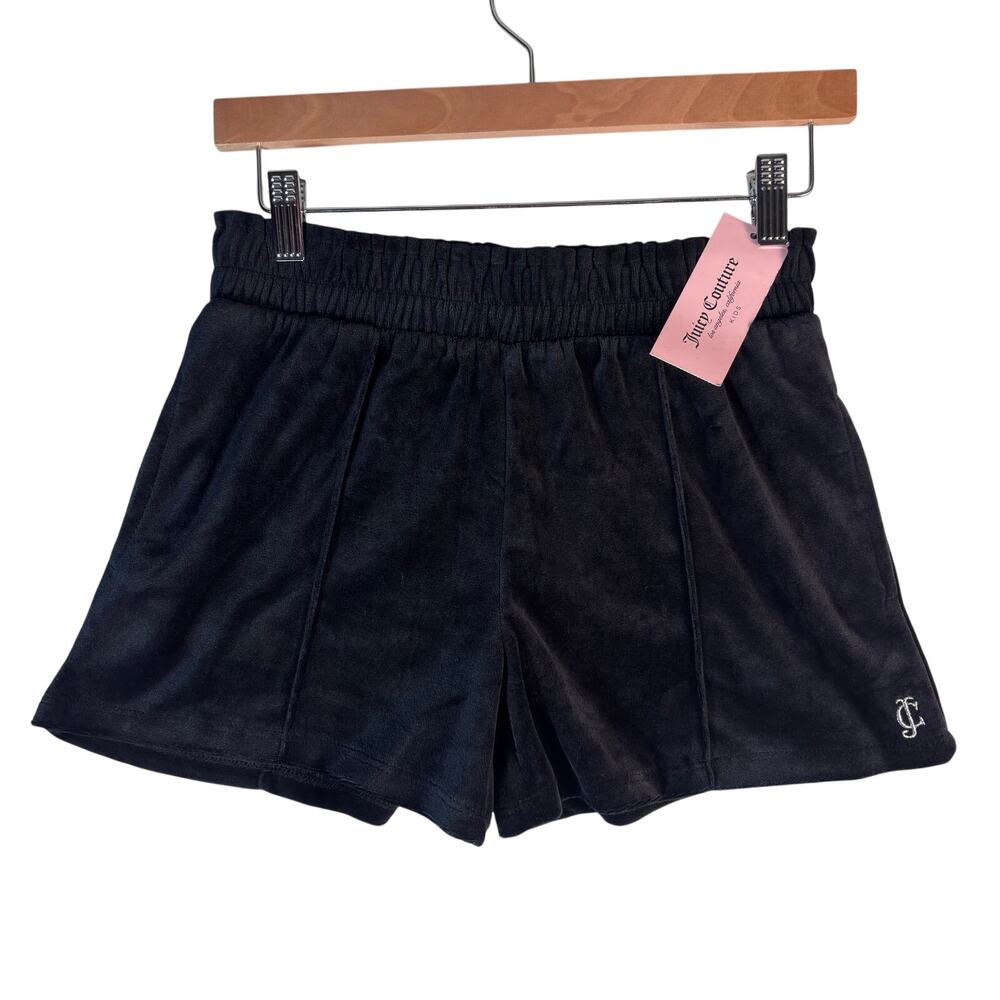 NWT JUICY COUTURE Black Velvet Shorts Size Junior Girls L 12/14